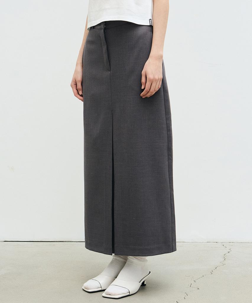 Nigaennikol Box Pleated Long Skirt_Gray