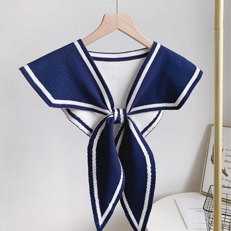 Fashion Knit Scarf Cute Neck Warmer Circle Fake Collar Front Tie False Collar Women Navy Style Detachable Collar For Women