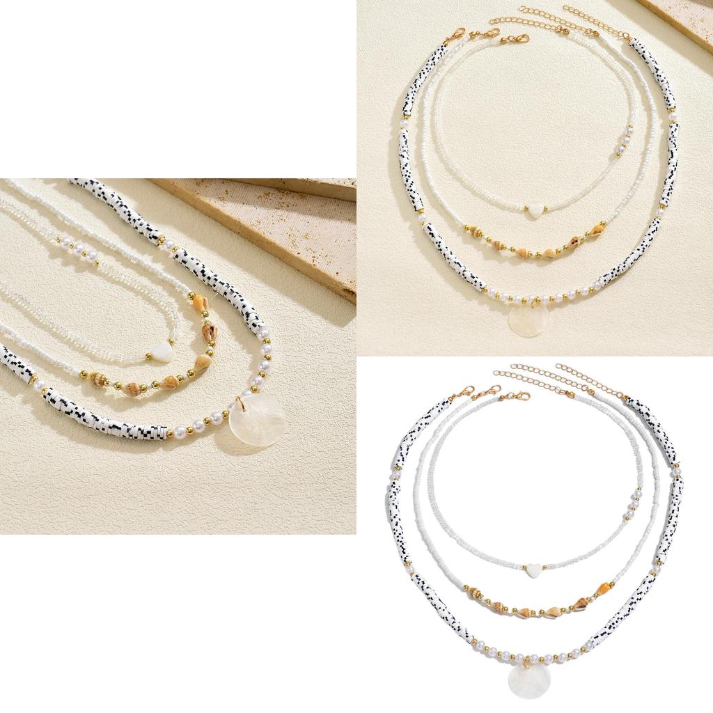 Shell Beaded Necklace Multilayer Heart Pearl Collar For Women Summer