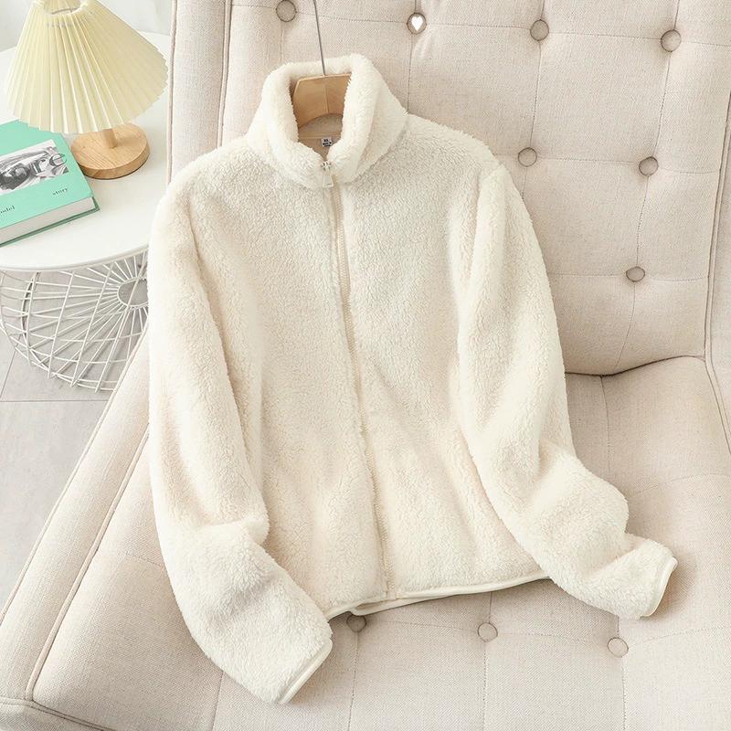 

Double Sided Long Fleece Jacket with Fleece, Women s Autumn and Winter Fleece Jacket, Inner Lining, Coral Fleece Hoodie, Warm and Thickened Fleece 8XL білий