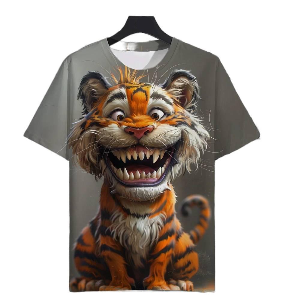 3D Tiger Print Kids Short Sleeve T Shirt Round Neck Loose Style Outdoor Activity Summer Daily Apparel