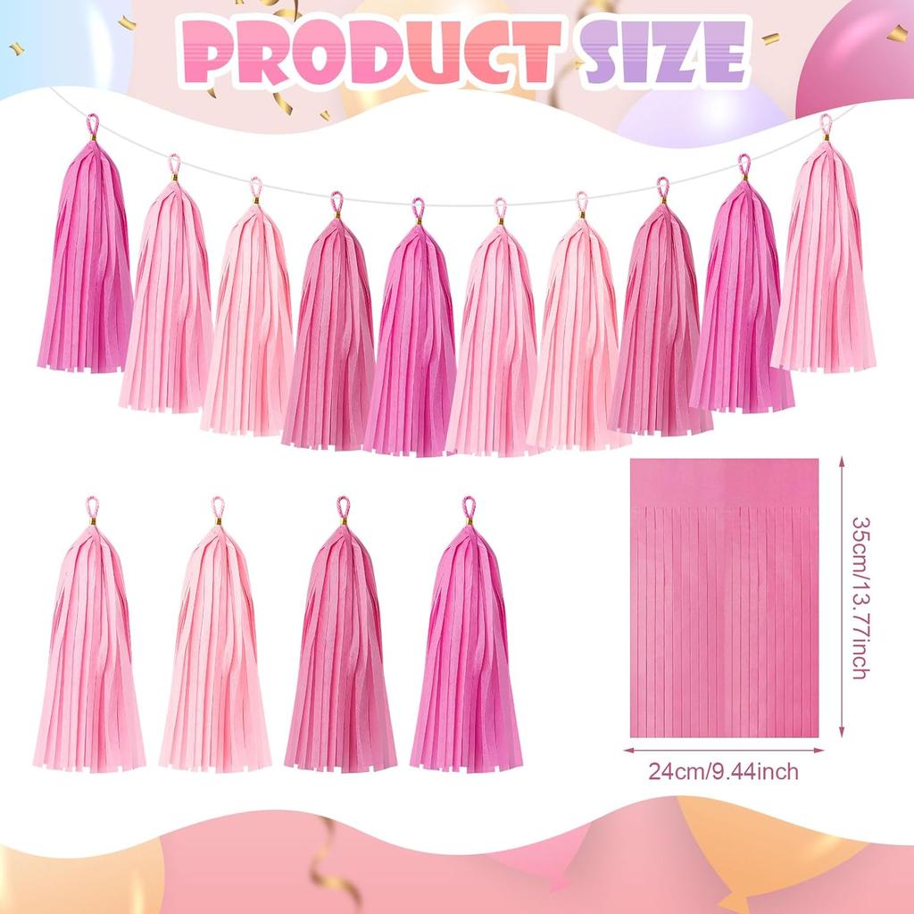 20PCS Tissue Paper Party Pink Tassel Garland Tassel DIY Paper for Party Decoration Birthday Banner Festivals Baby Showers 14inch