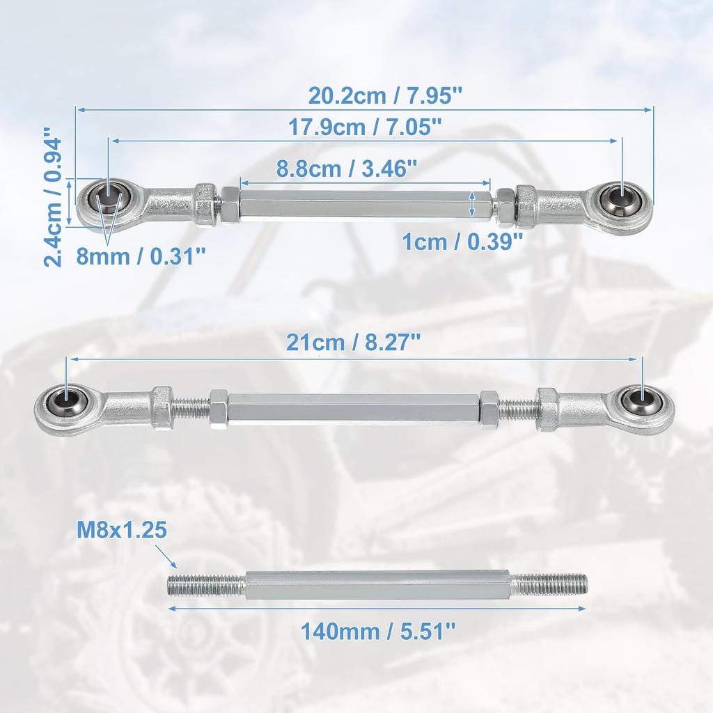 Motoforti M8 Adjustable Steering Tie Rod Ball Joints for 49cc Electric ATV Go Kart Accessories, Silver Tone, 2 Pieces, 140mm