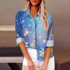 Women's Loose Casual Long-sleeved Christmas Print Shirt Print And Pocket Cardigan