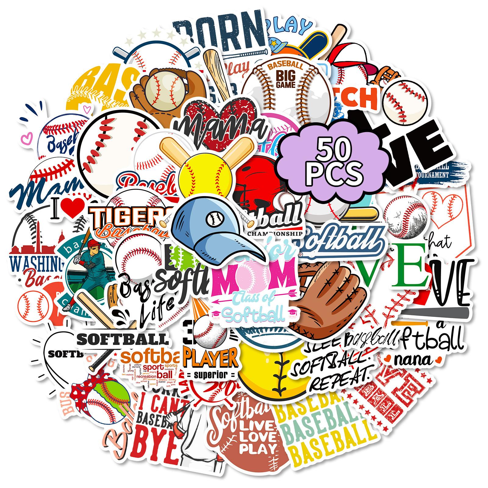 50 Baseball Mix And Match Stickers, Softball Ball Sports Graffiti Stickers, Suitcase Skateboard Waterproof Stickers