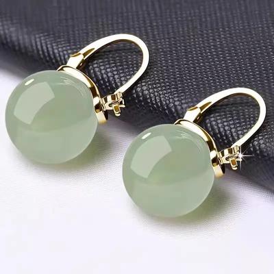 Handgefertigtes Geschenk Mode Temperament 1 Paar Imitation Jade und Stein Anti-Allergie-Verschluss Ohrringe Persönlichkeit