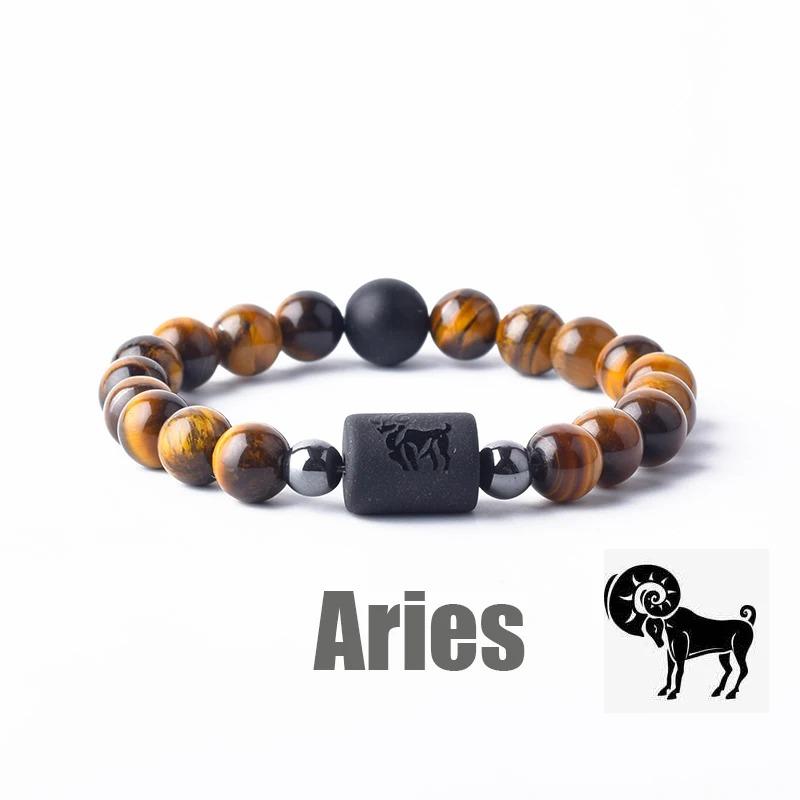 Pulsera con Colgantes de Constelaciones de los 12 Signos del Zodiaco para Hombre Mujer Multicapa Pulsera de Ojo de Tigre Regalo de Amistad Sagitario Acuario Leo