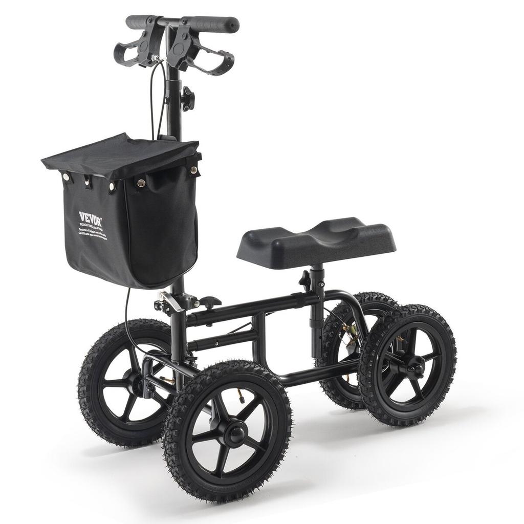 Folding Knee Scooter, Carbon Steel Steerable Knee Walker with Height-Adjustable Handlebar & Knee Pad, 12" All-Terrain Wheel, Dual Brakes, Leg Recovery