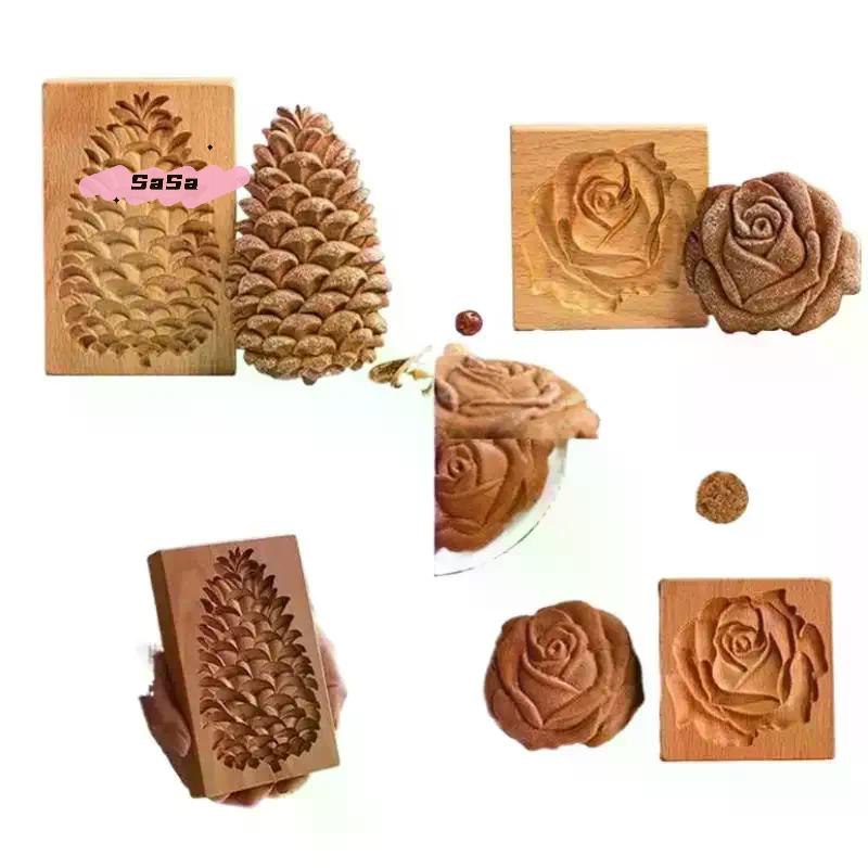 Ausstechformen zum Backen Holz Ausstecher 3D Lebkuchen Kekse Formen Presse Kuchen Prägung Kürbis Bäckerei Gadgets Stempel