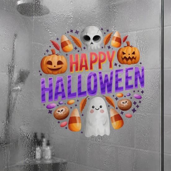 Waterproof PVC Party Decorations Halloween Window Clings, Cute Ghost Pumpkin Skull Happy Sticker, Reusable DIY Layout Double Sided Static Glass Decals