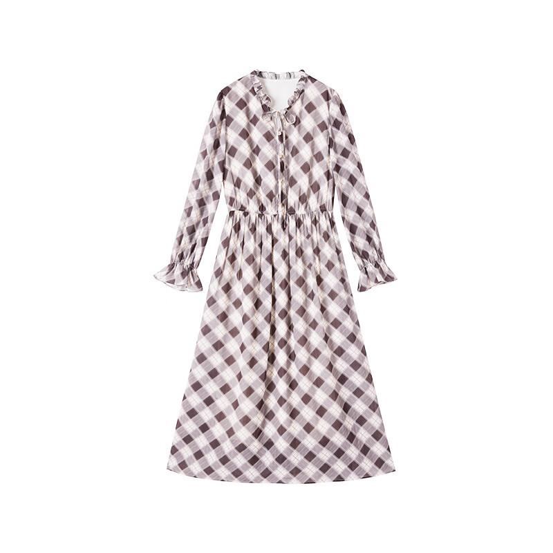 Xiangying Vintage Plaid Waist-Defining French Midi Dress