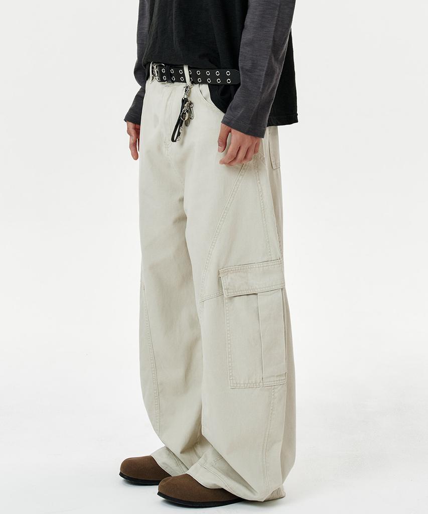DEEP SENSE Slit Cargo Curved Pants - Beige