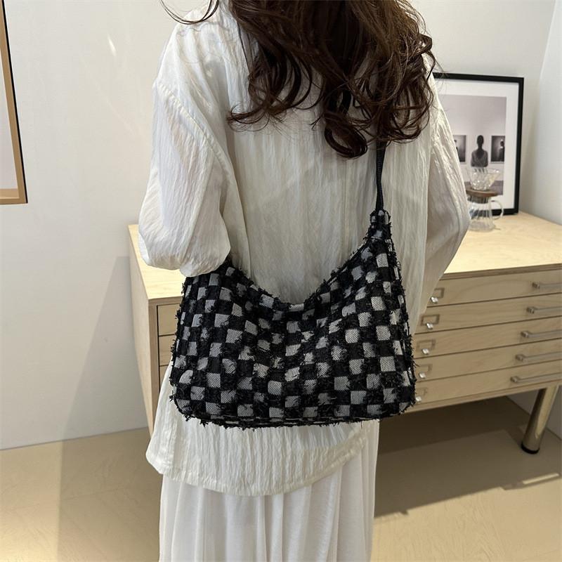 Trendige Karierte Denim-Umhängetasche Für Damen 2024 Modische Handtasche Mit Reißverschluss