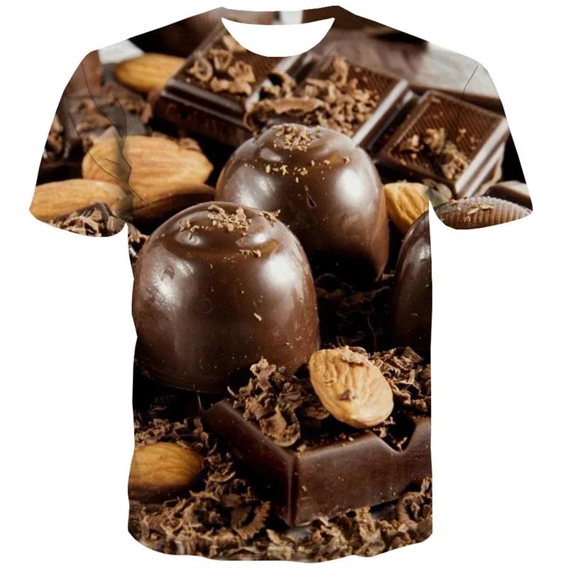 Tricouri de vară cu gât rotund, cu imprimeu 3D model ciocolată, la modă, casual, cu mâneci scurte pentru bărbați