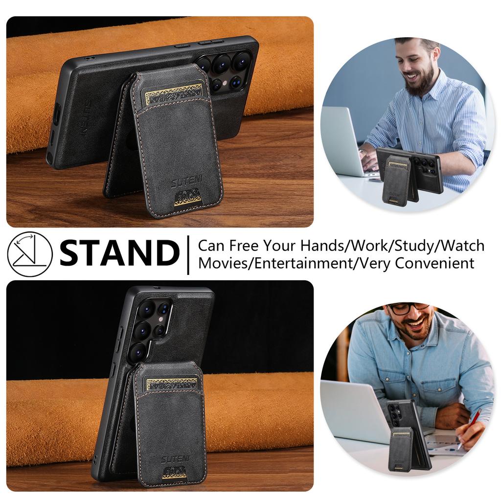 Skórzane Etui do Samsung Galaxy S26 Ultra S22 S23 S24 S25U Magnetyczne Ładowanie Bezprzewodowe Odpinany Uchwyt na Karty Pokrowiec na Telefon