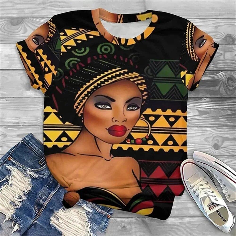

Женская футболка в африканском стиле, черная девушка, уличная одежда с 3D принтом животных, топы Y2k, летние топы с короткими рукавами и круглым вырезом, модная уличная одежда Harajuku, женские футболки 8XL