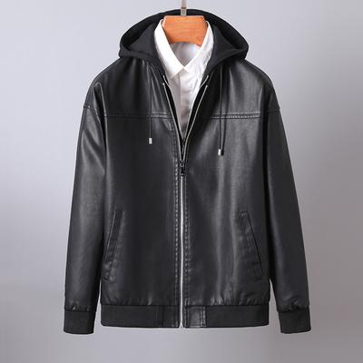 Leather Jacket Men's Locomotive PU Leather Jacket Autumn and Winter Removable Men's Hooded Jacket