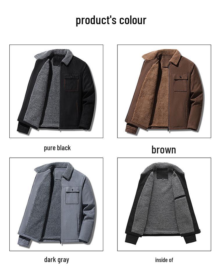 Suede Velvet Men's Lamb Wool Jacket - Thickened Autumn/Winter Coat for Middle-Aged and Elderly