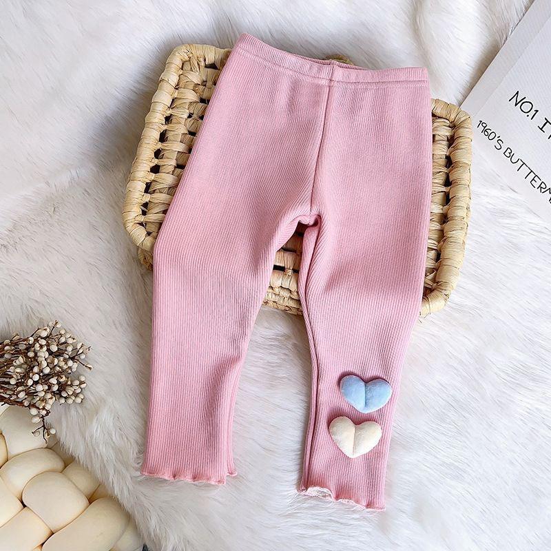Girls' Fall/Winter Fleece-Lined Outerwear Pants Stylish Heart-Patterned Slim-Fit Fleece Leggings Children's Clothing
