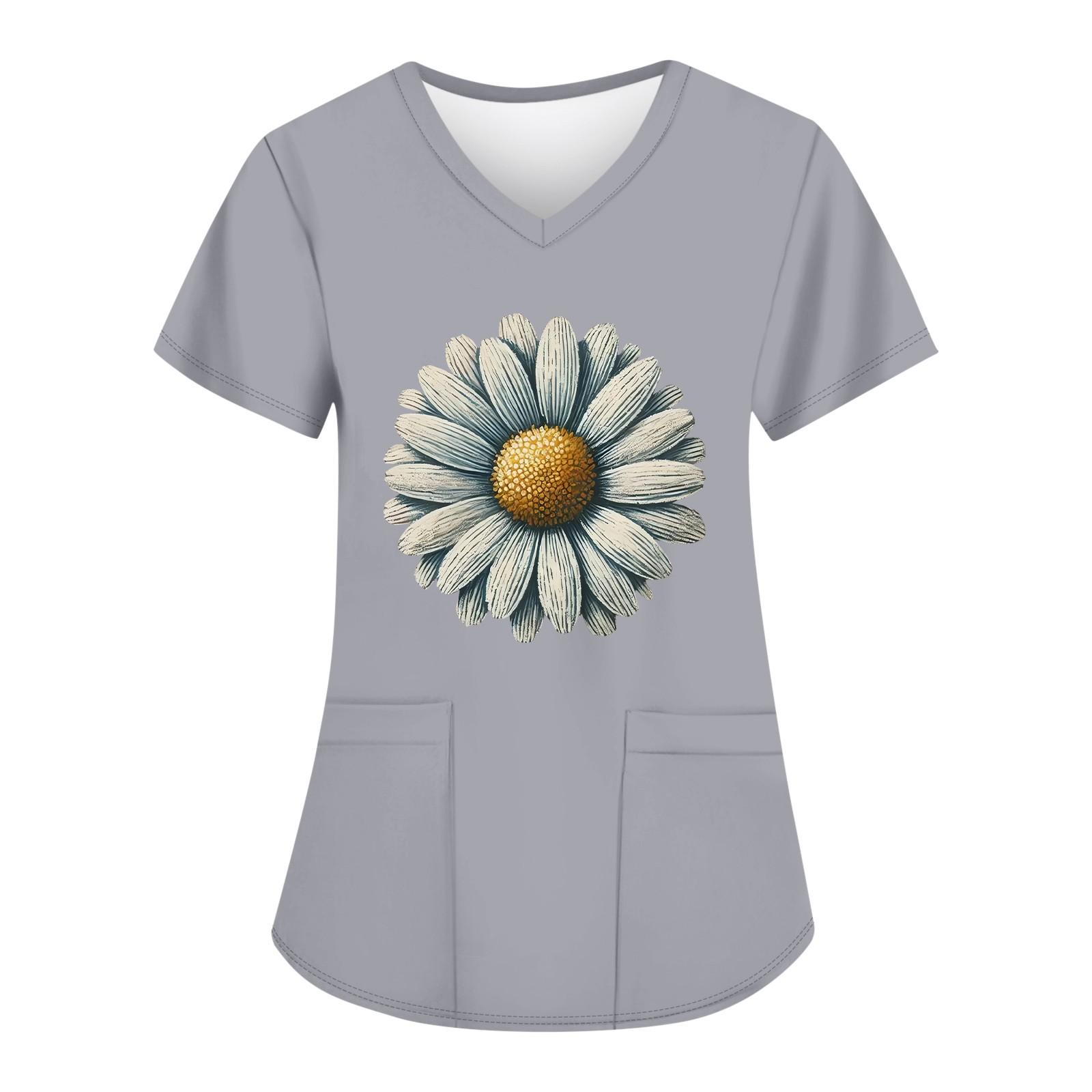 

Женские модные топы с короткими рукавами и V-образным вырезом с принтом, рабочие футболки с карманами XL