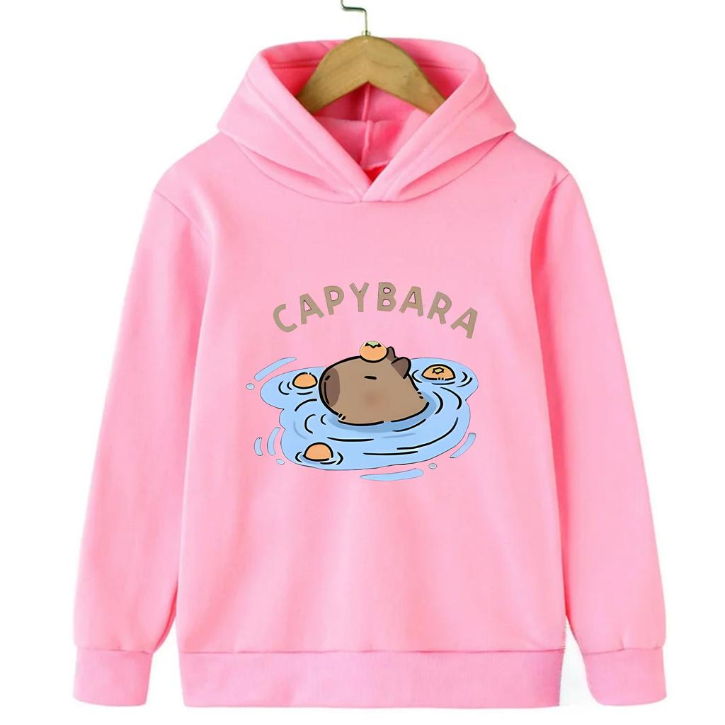 Cute Capybara Cartoon Print Design Kawaii Children's Clothes for Autumn and Winter Warm Pullovers for Girls Boys