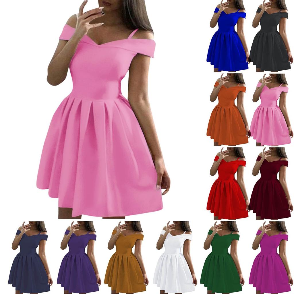 Damen Einfarbig Ärmelloses Trägerloses Taillenplissiertes Kleid Sexy Kleid