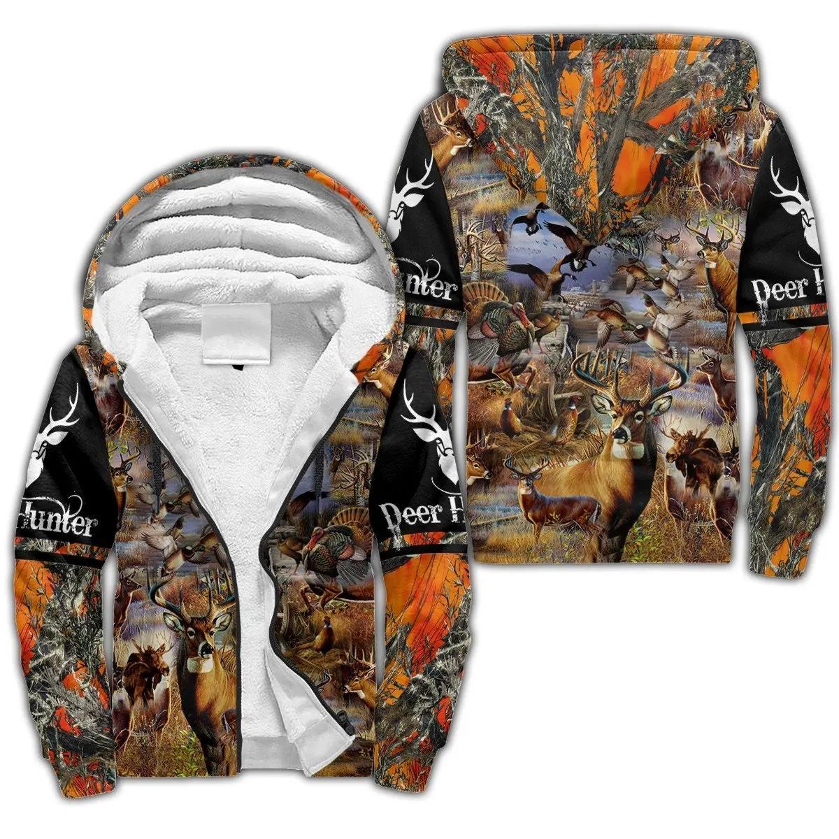 

Мужская модная зимняя толстовка с капюшоном из плюша с принтом «Охота на оленей и лосей» с 3D-принтом, толстовка с капюшоном на молнии, унисекс, повседневная теплая шерстяная куртка 5XL