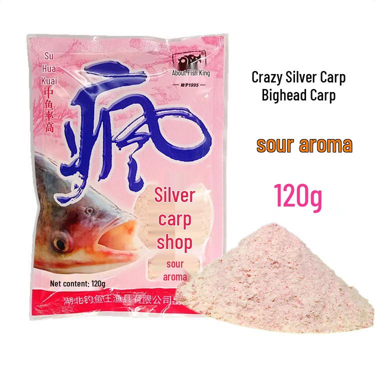 Fishing King 120g Sour Fragrant Bait for Silver & Bighead Carp – 120 Bags for Lake & Reservoirs