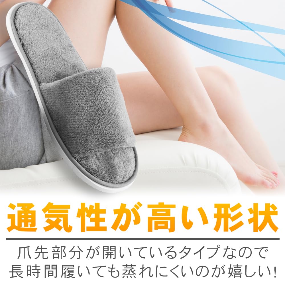 Fluffy 10 for spa and overseas slippers, pairs, visits, guests, travel. Thick-soled, non-slip, gray.