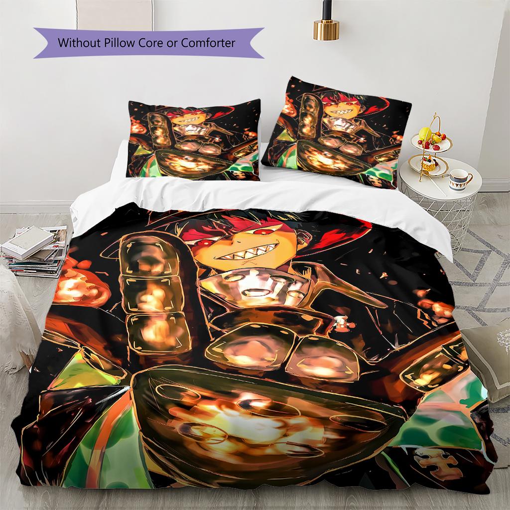 Fire Force  Pattern Bedding,Quilt Set Quilt Cover Pillowcase Home Birthday Gift (1 * Duvet Cover + 2 * Pillowcase, Without Core)