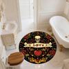 Skull and Rose pattern round rug,Carpet Rug for Living Room Bedroom Sofa Playroom Decor,Non-slip Floor Mat,Holiday Gifts and Birthday Gifts