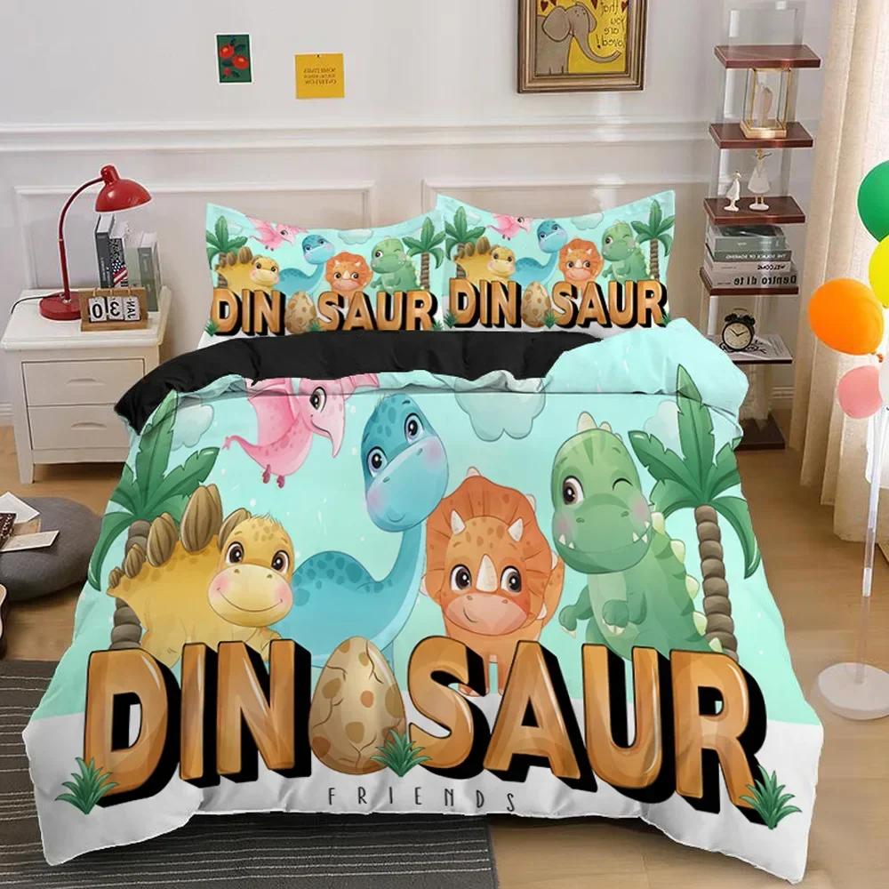 Niedlicher Dinosaurier 3D Cartoon Tier Bequemer Bettbezug Bettdecke Kissenbezug Bettwäscheset Kinder Schlafzimmer Dekoration Heimtextil