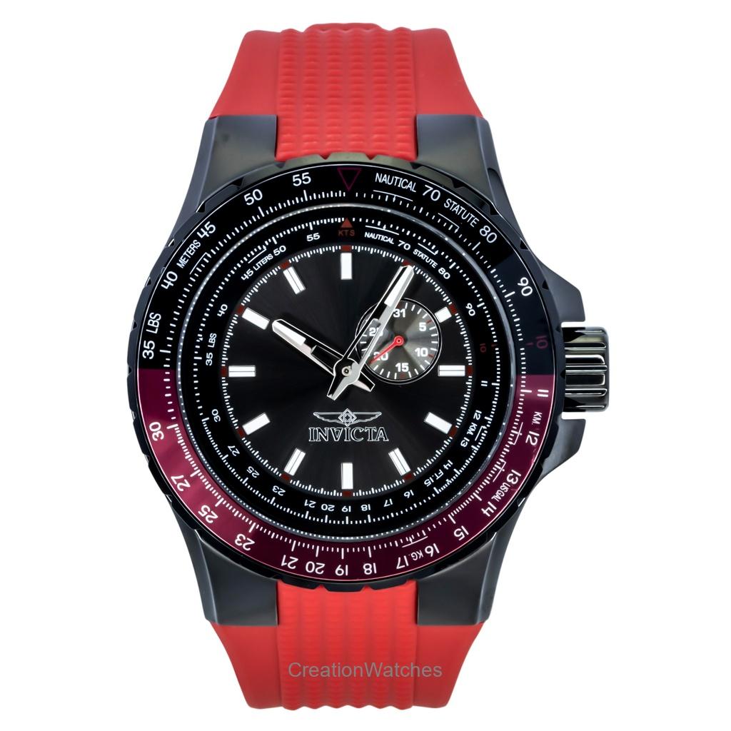 Invicta Aviator Red Silicone Strap Gunmetal Dial Quartz 49724 100M Men's Watch