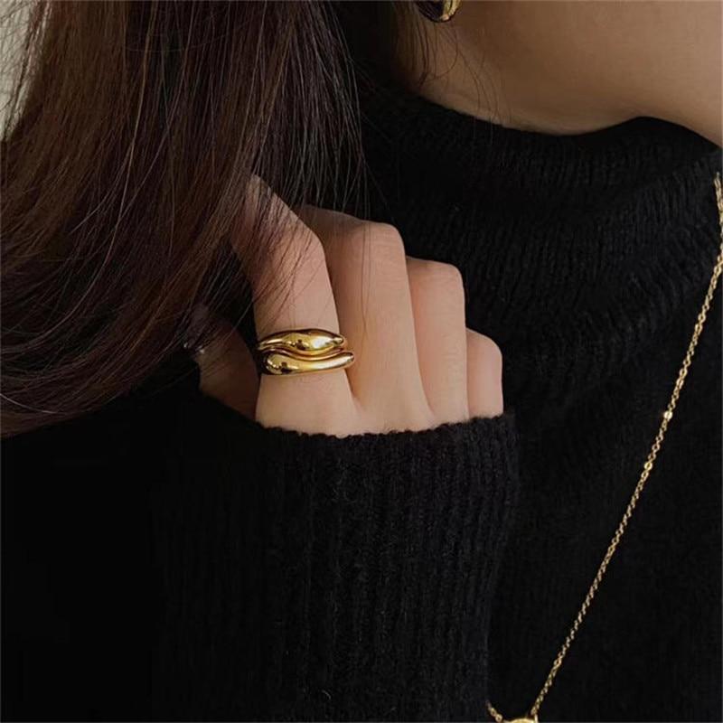 Wave Shape Gold Silver Color Adjustable Rings For Women Korean Open Cuff Finger Ring Anillos Anelli Jewelry