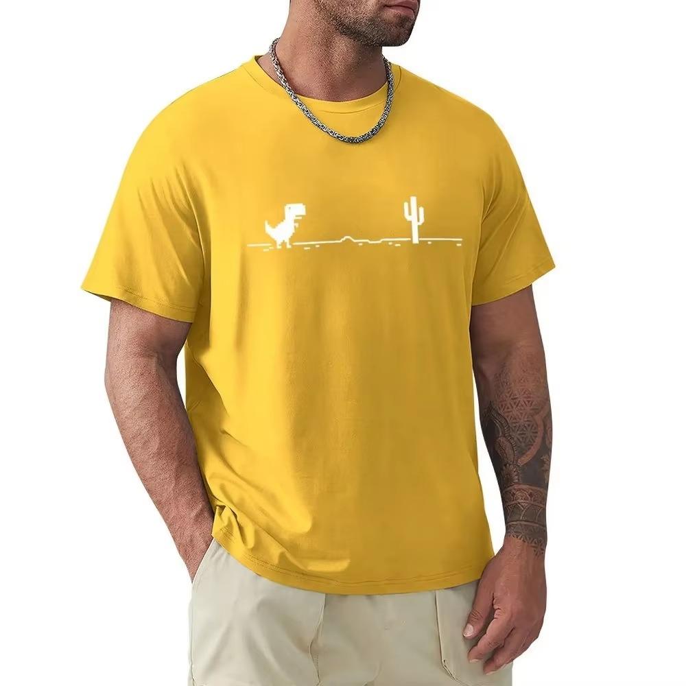 Mens T-shirts Printed Dinosaur Cactus Funny Tops Summer Cotton T-shirt for Men Casual O-Neck Tee Shirts Streetwear Basic Top