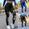 Women Pants High-Elastic Tight-Fit Fabric Imitation Jeans Leggings with Pockets Printing Ergonomic Tailoring Yoga Pants