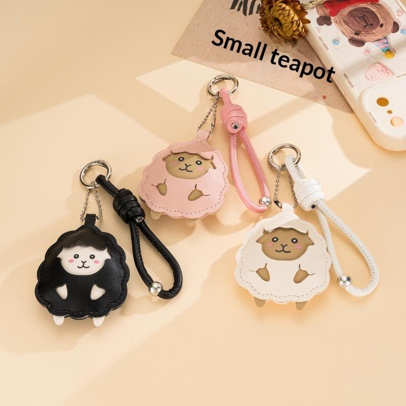 1Pcs Cartoon Lamb Pendant Cute Sheep Leather Keychain With Wrist Strap Bag Backpack Decor Gift