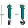 Preschool Dinosaur Silicone Fork And Spoon Set (green Long), Baby Training Self-service Feeder Easy To Grip Toddler Tableware Set, Suitable For Weanin