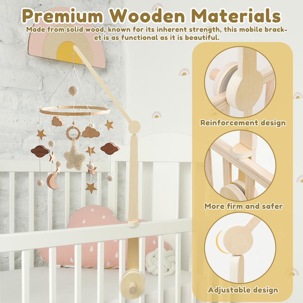 Wooden Crib Mobile Arm Decorative Baby Mobile Hanger Toy Bracket Accessories Also Used for Baby Strollers Bassinet Stroller Seat