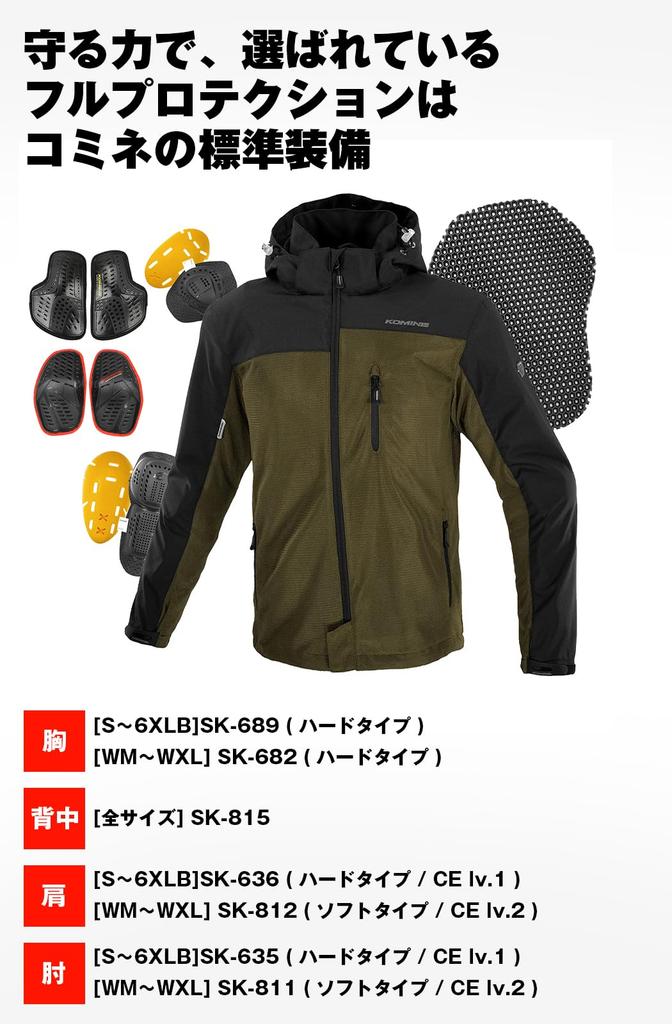 KOMINE Motorcycle Jacket Protective Mesh Parka Size S JK-1143 07-1143 Men's Black,