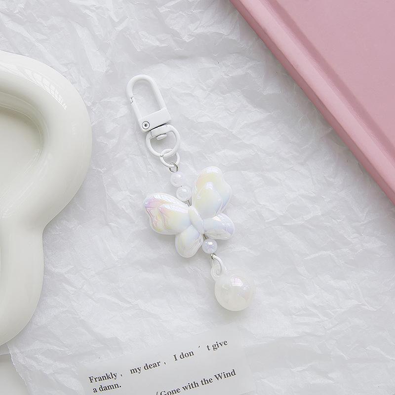 1Pc Cute Laser Acrylic 3D Butterfly Beaded Keychain Women Makeup Bag Pencil Case Backpack Pendant Kawaii DIY Decor Charm Gifts