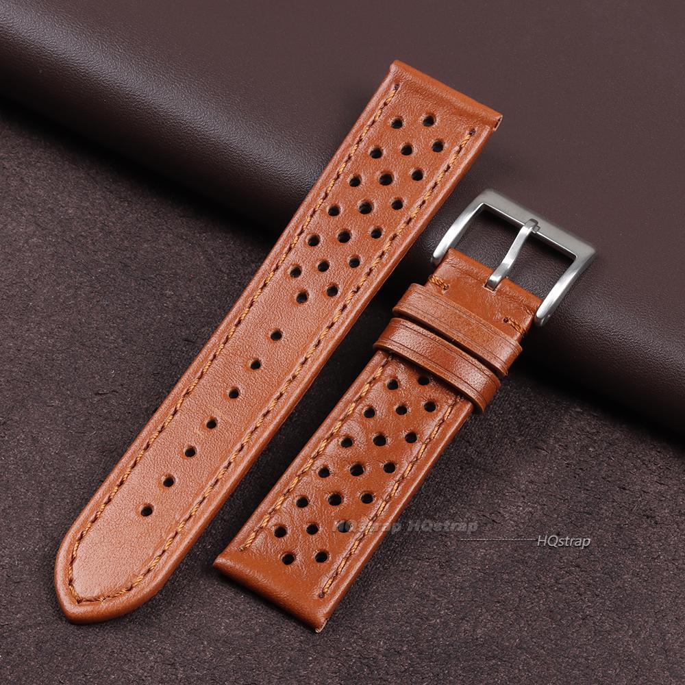 Handmade Watch Strap 18mm 20mm 22mm for Women Men Leather Strap Black Brown Khaki Breathable Universal Watchbands Bracelet
