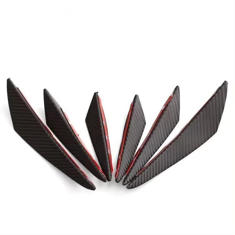6pcs Car modification spoiler with carbon wire pattern universal crescent shaped spoiler, front bumper, side skirt spoiler parts