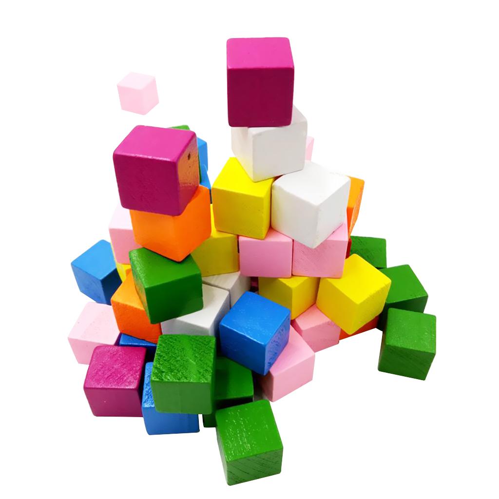 50pcs Multicolor Wooden Blocks Embellishments DIY Craft 15mm