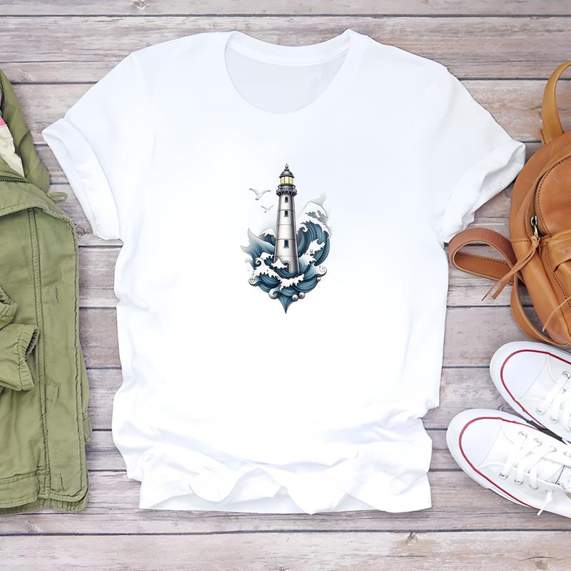 Women's Trendy T-shirt, Cute Printed Pattern, Short-sleeve Summer Daily Fashion Wear.