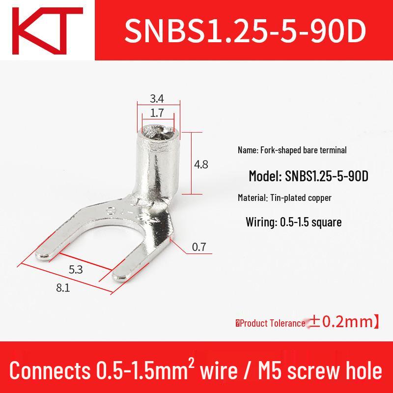 Kaitong 90° Fork Type Cold-Pressed Pre-insulated Copper Lug Terminal SNB1.25-3-4-5-6-8 U-Shape