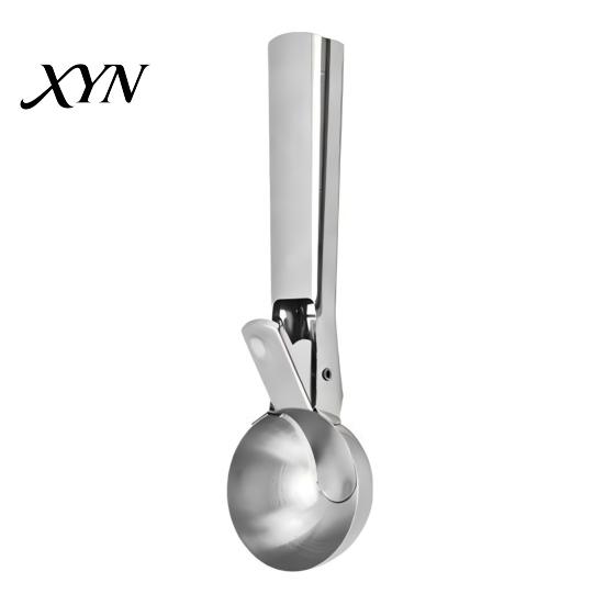 Ball Scooper Ice Cream Fruit Scoop, Stainless Steel with Trigger Non-Slip Handle, Dessert Spoon Heavy Duty Metal Scoop for Balls Rebound