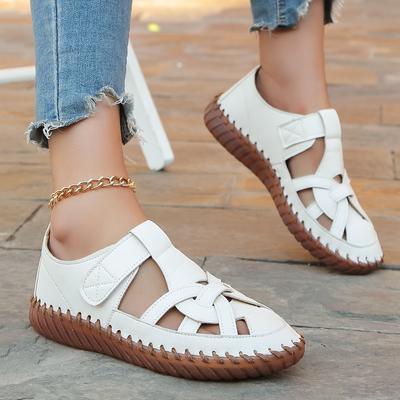 Large Size Hollow Sandals Women 2024 Summer New Flat Sewn Sole Roman Sandals