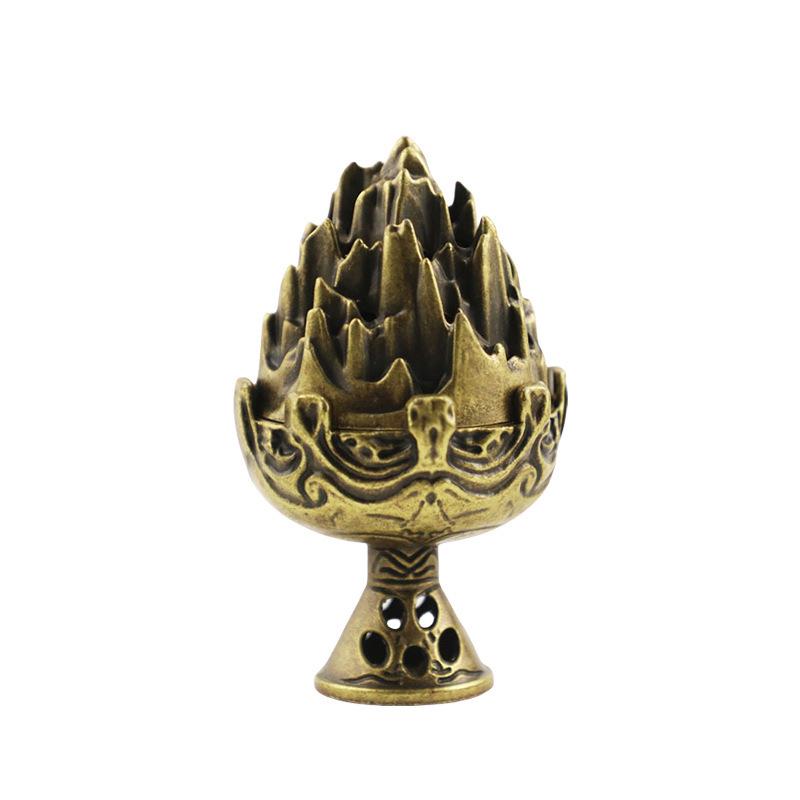 Retro Mini Hollow-out Boshan Incense Burner with Tower Incense Cones and Auspicious Clouds Ornament