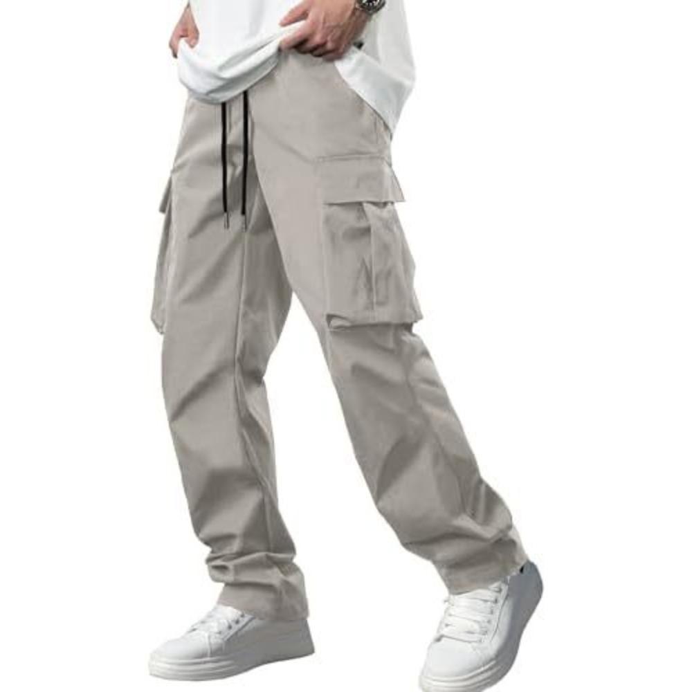 Men's Casual Cargo Pants Drawstring Multi-Pocket Tactical Trousers Outdoor Hiking Jogging Sports Pants